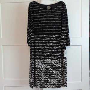 Taylor Woman Black Ivory Stripped Knee Length Dress, 18W